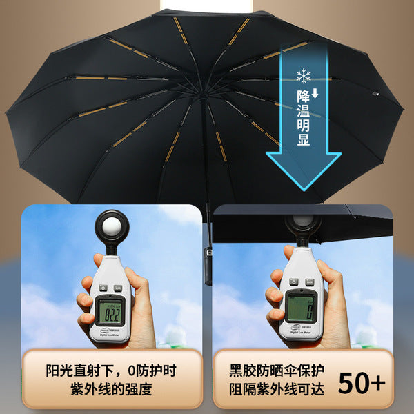 Black--extra large size 24 ribs [fully automatic umbrella resistant to strong winds]