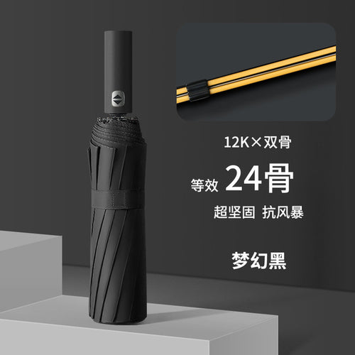 Black--extra large size 24 ribs [fully automatic umbrella resistant to strong winds]