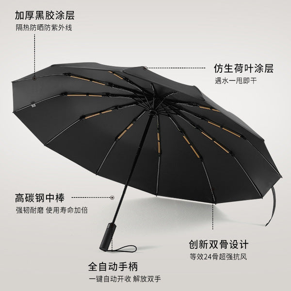 Black--extra large size 24 ribs [fully automatic umbrella resistant to strong winds]